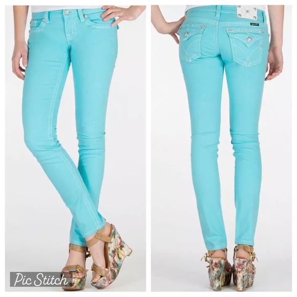 Miss Me Blue Cuffed Skinny Jeans - Picture 1 of 7